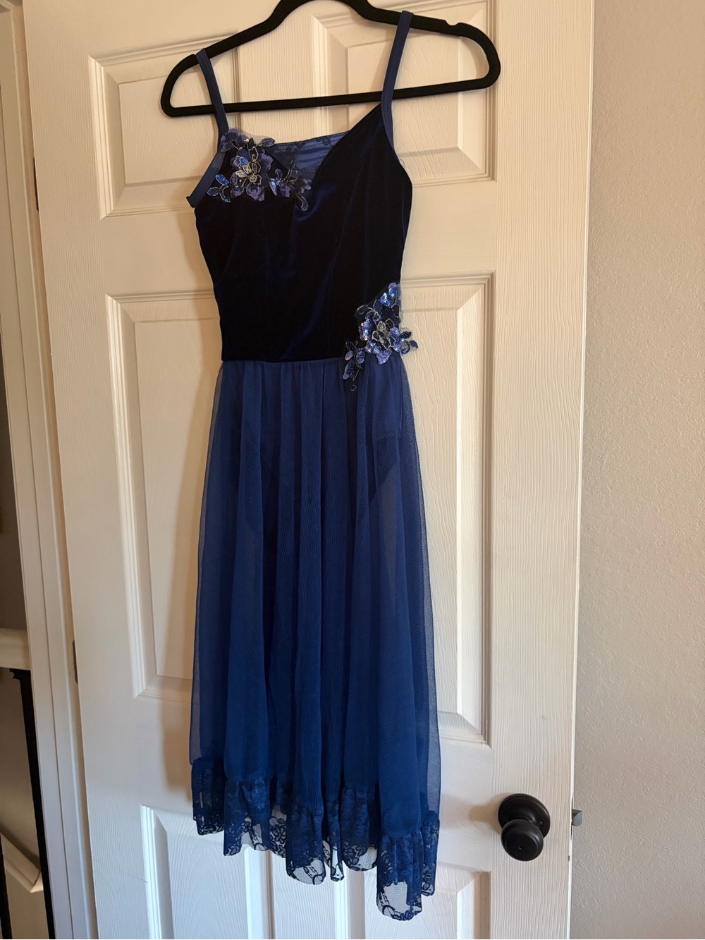 Weissman Navy Velvet Dress with Cream Lining